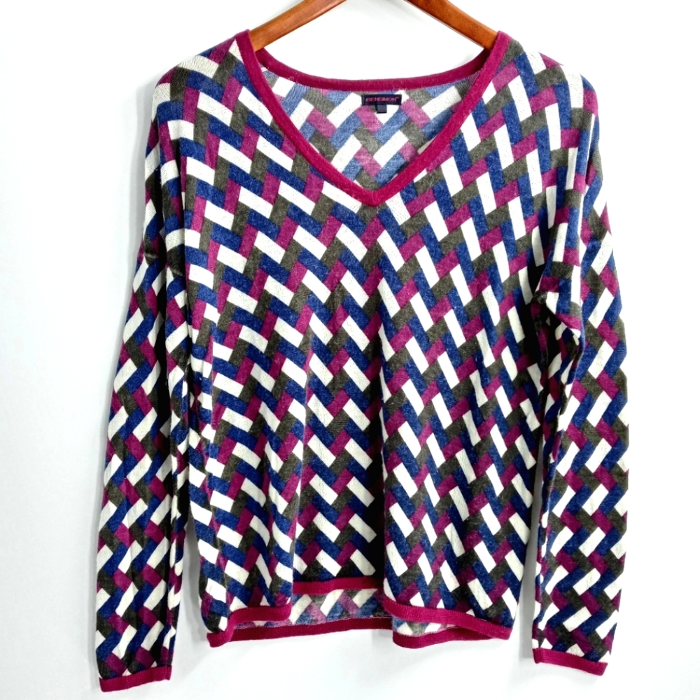 Bensimon Geometric Print Wool V Neck Sweater
